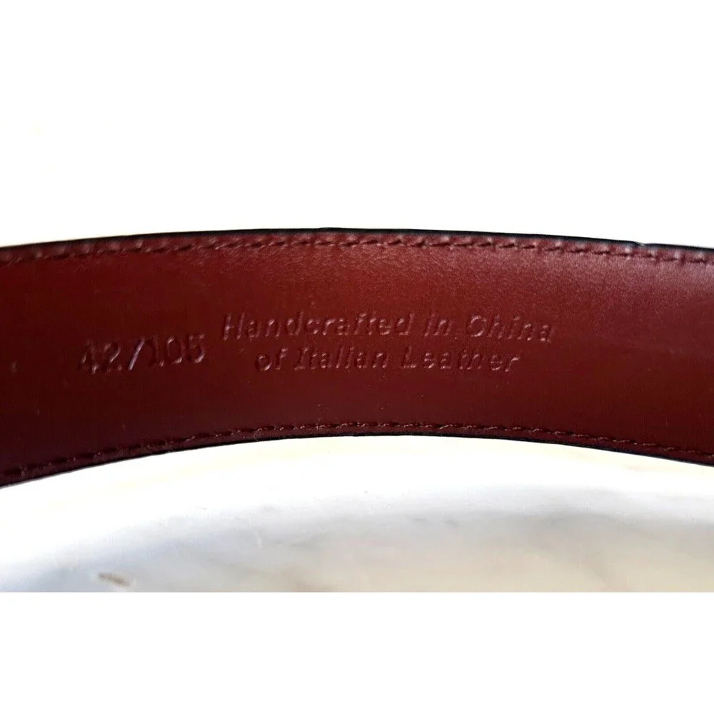 Brown Italian Leather Belt Brass Buckle 2 Keepers - Men's Size 42